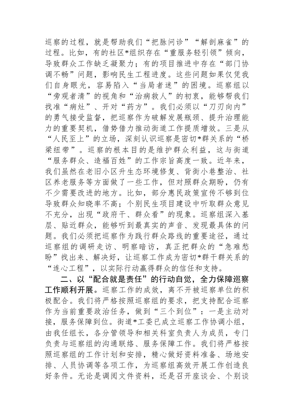 街道党工委书记在巡查动员会上的表态发言_第2页