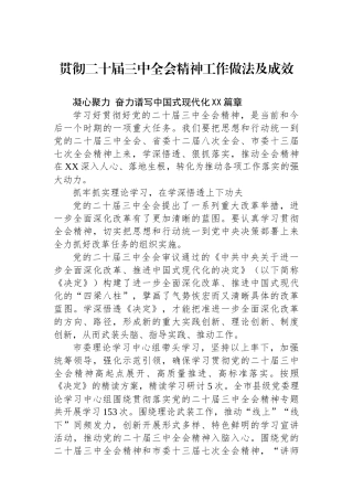 贯彻二十届三中全会精神工作做法及成效
