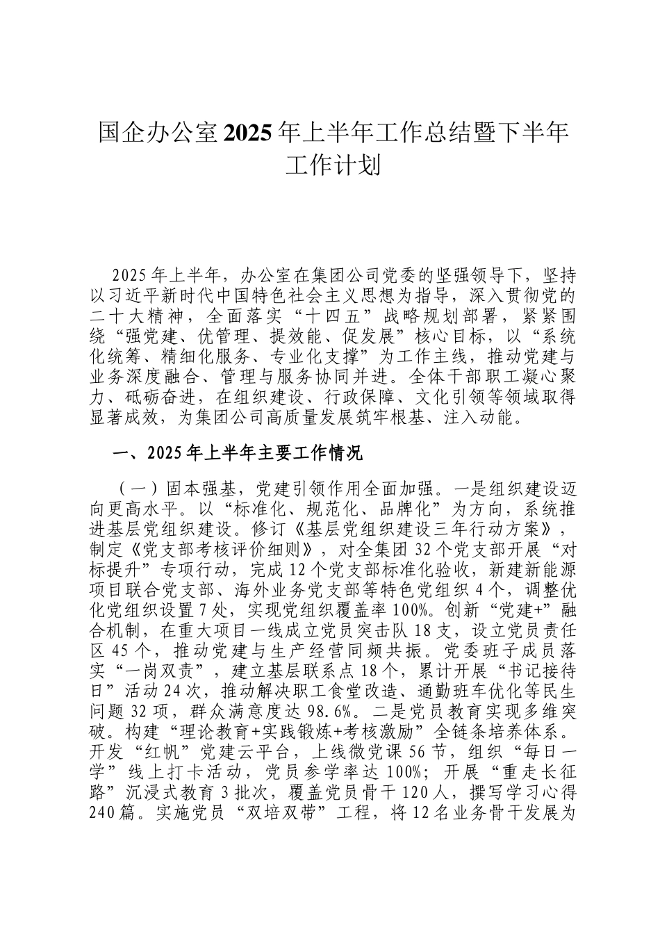 国企办公室2025年上半年工作总结暨下半年工作计划_第1页