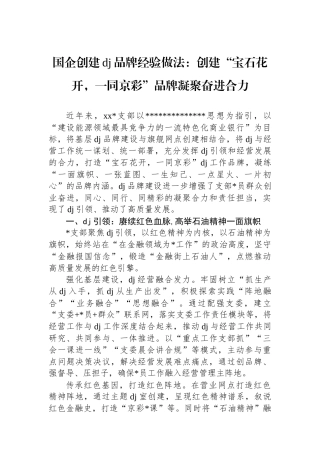 国企创建党建品牌经验做法：创建“宝石花开，一同京彩”品牌凝聚奋进合力