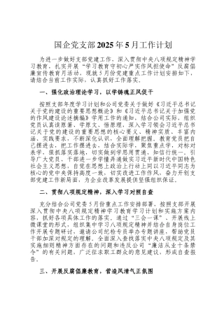 国企党支部2025年5月工作计划