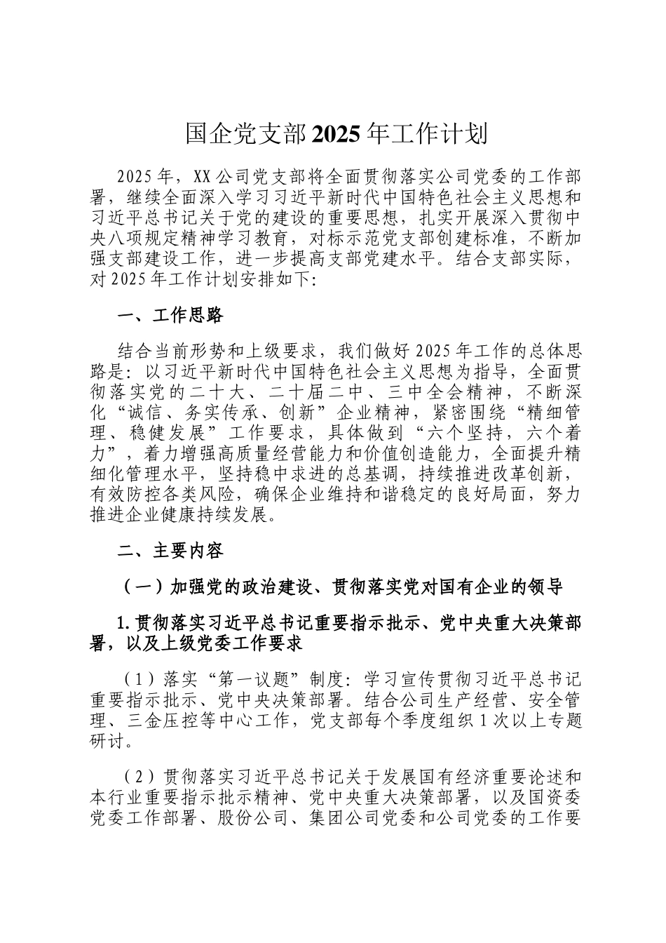 国企党支部2025年工作计划_第1页