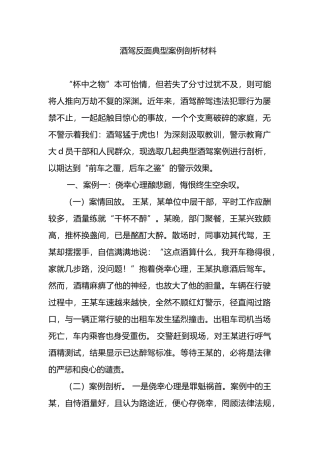 酒驾反面典型案例剖析材料
