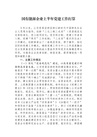 国有能源企业上半年党建工作打算
