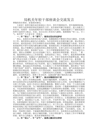 局机关年轻干部座谈会交流发言