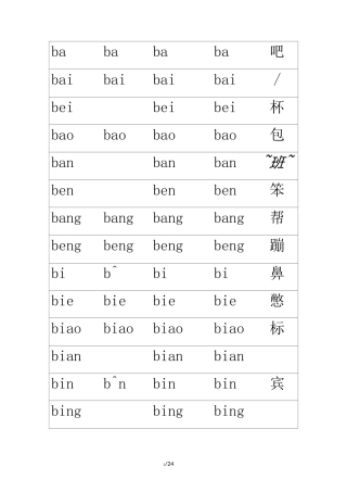 拼音组合大全~打印版