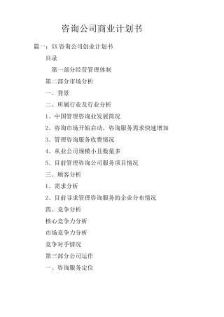 咨询公司商业计划书