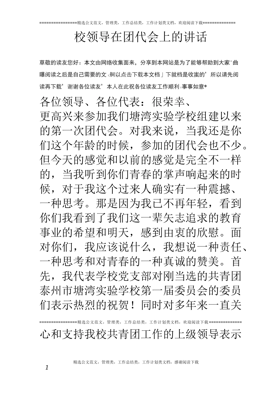 校领导在团代会上的讲话_第1页