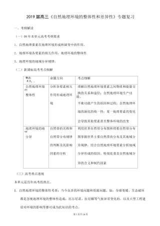 高三《自然地理环境的整体性和差异性》专题复习