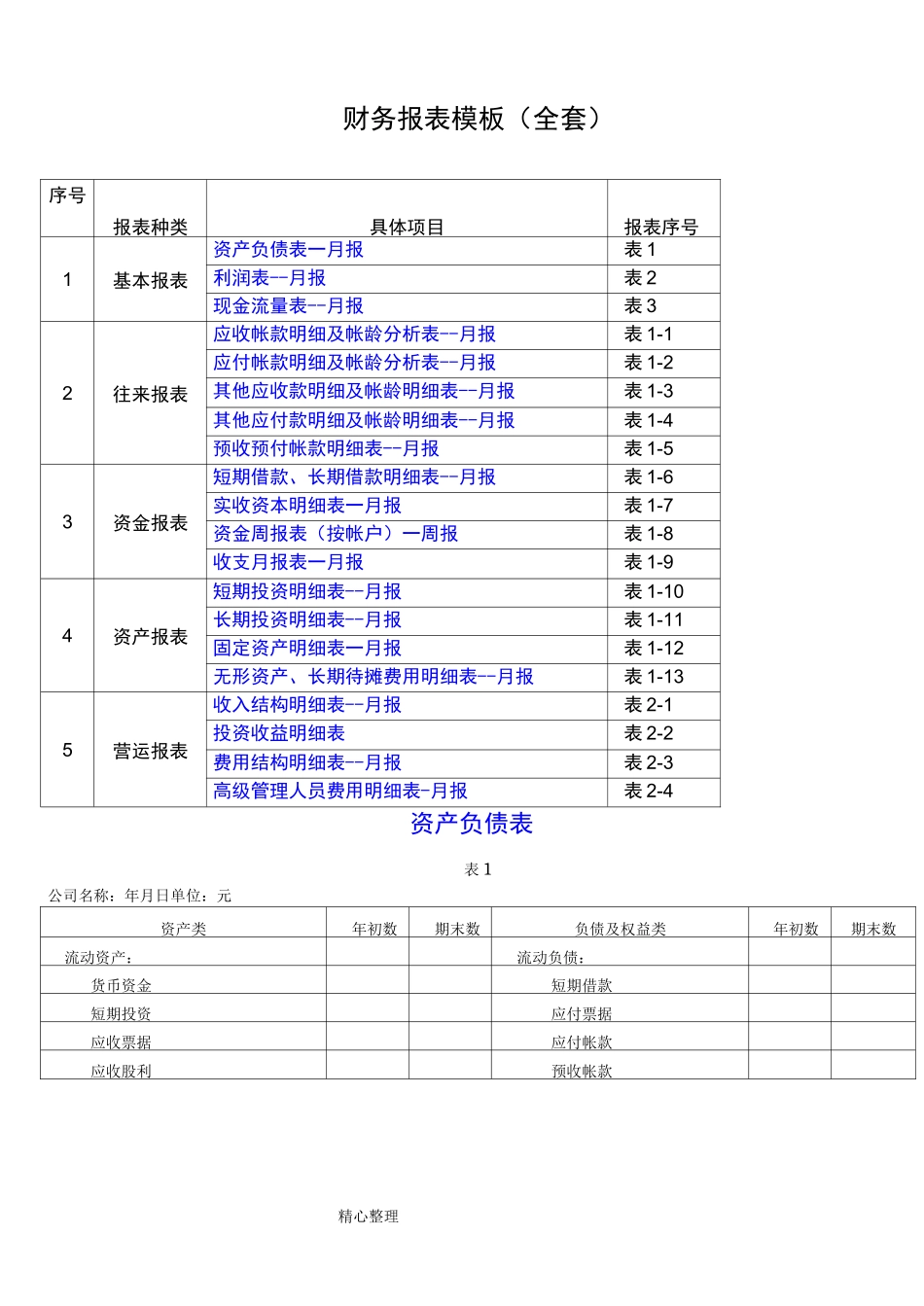 财务报表模板[全套]_第1页