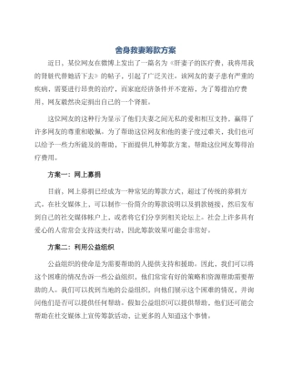 舍身救妻筹款方案