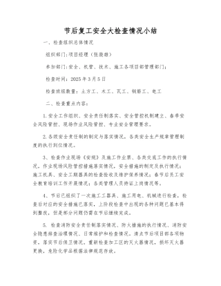 节后复工安全大检查情况小结
