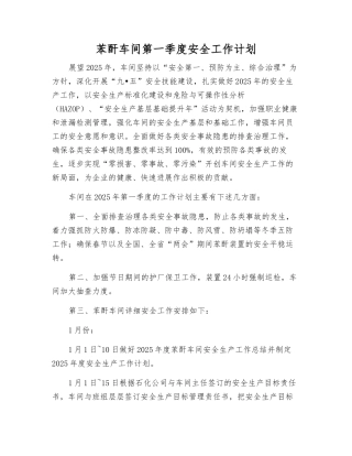 苯酐车间第一季度安全工作计划