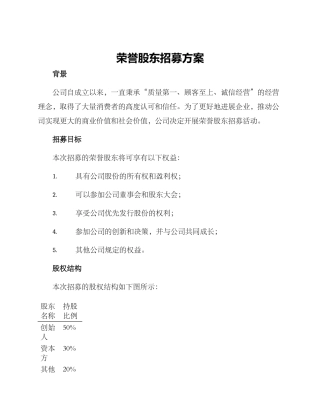 荣誉股东招募方案