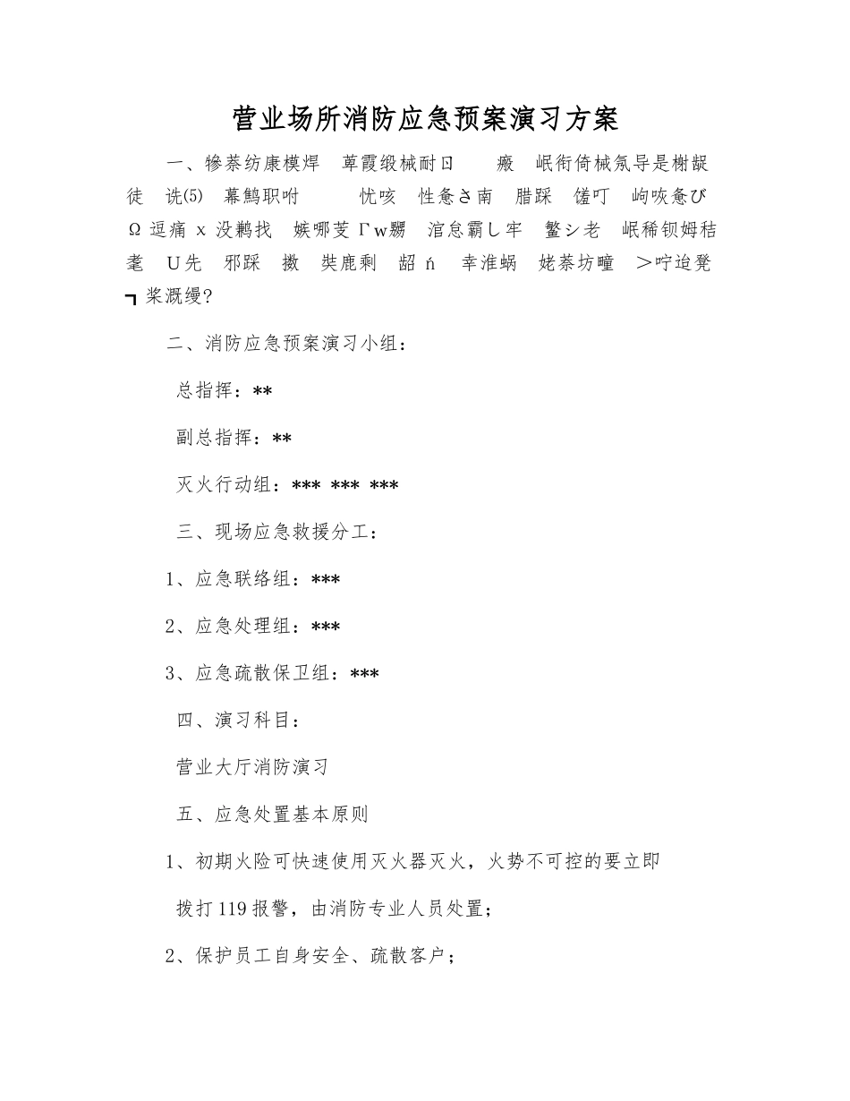 营业场所消防应急预案演练方案_第1页