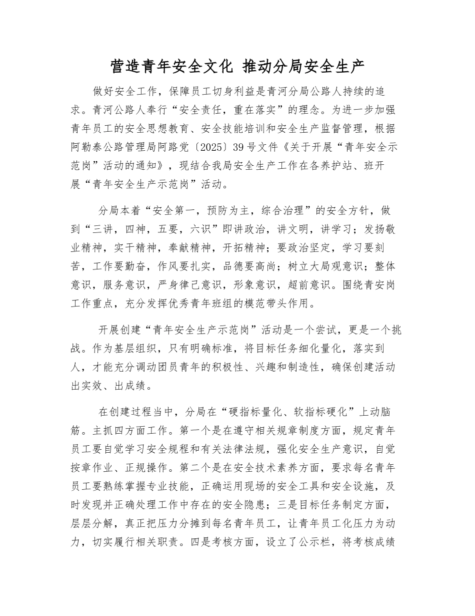 营造青年安全文化-推动分局安全生产_第1页