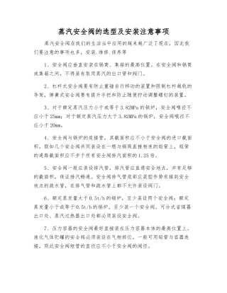 蒸汽安全阀的选型及安装注意事项