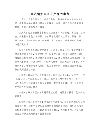 蒸汽锅炉安全生产操作规程