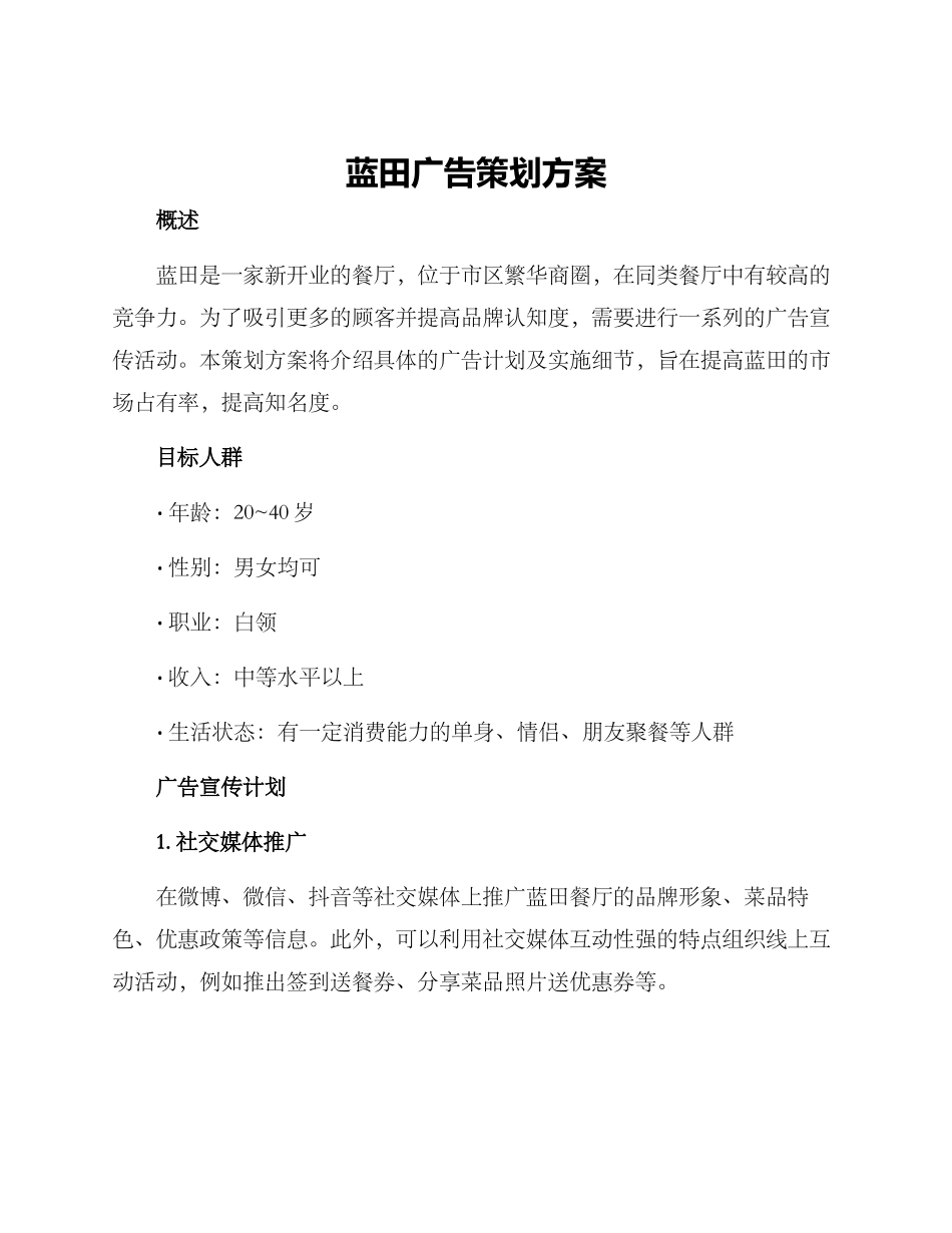 蓝田广告策划方案_第1页