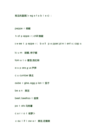 蔬菜单词大全