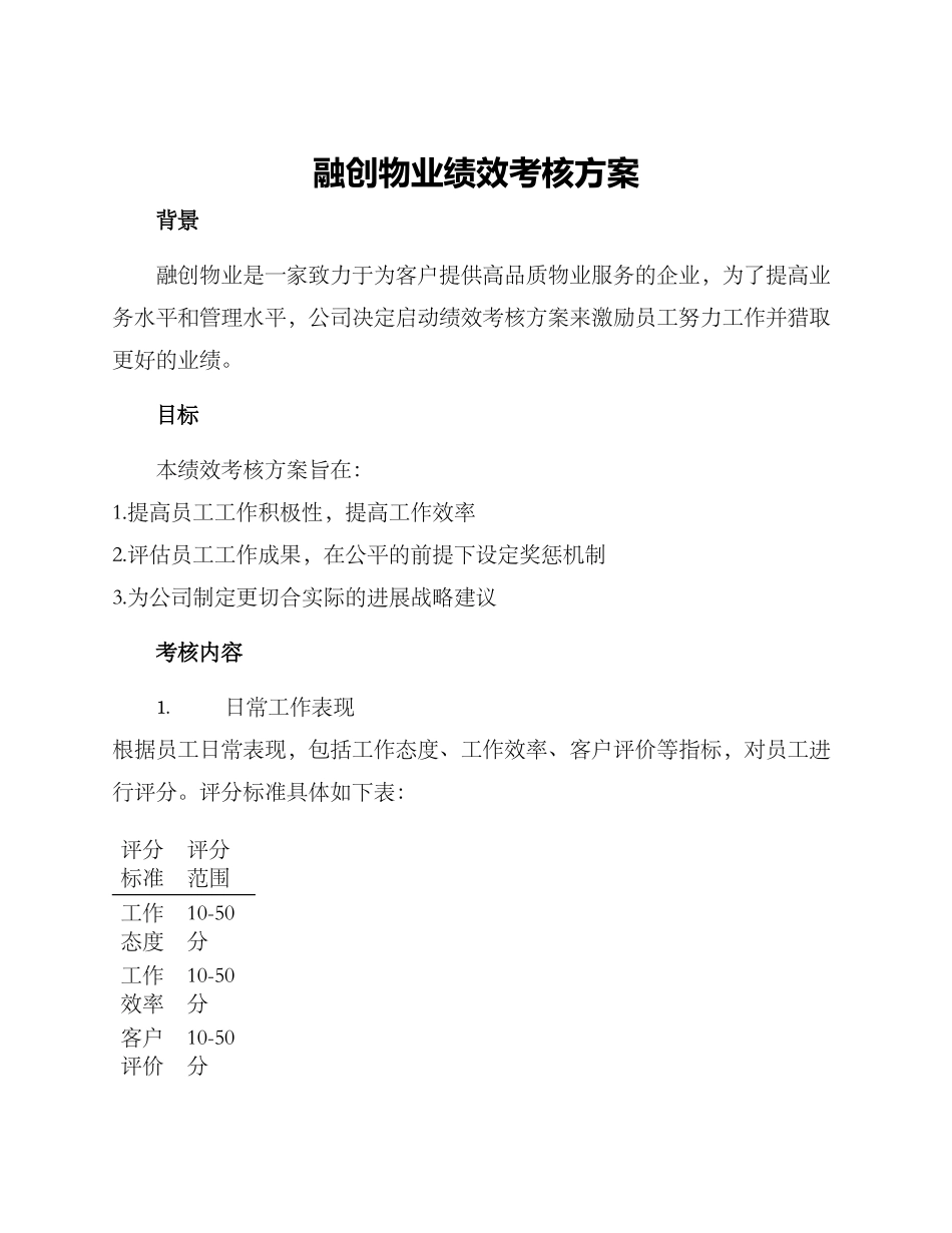 融创物业绩效考核方案_第1页