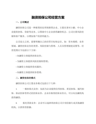 融资担保公司经营方案
