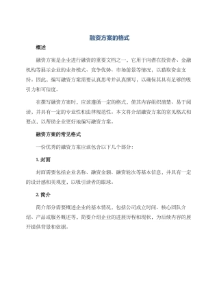 融资方案的格式