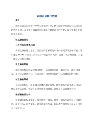 融资计划执行方案