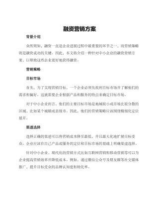 融资营销方案