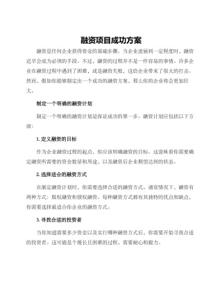 融资项目成功方案