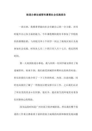 街道办事处城管科暑期社会实践报告