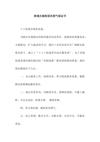 街道办抵制歪风邪气保证书
