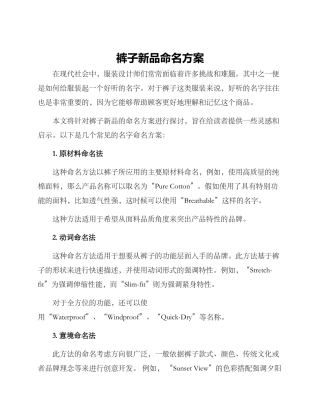 裤子新品命名方案