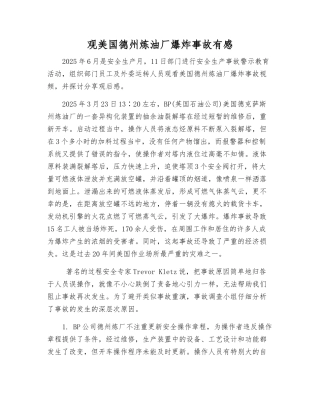 观美国德州炼油厂爆炸事故有感
