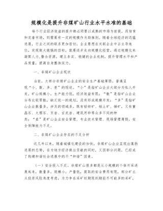 规模化是提升非煤矿山行业整体水平的基础