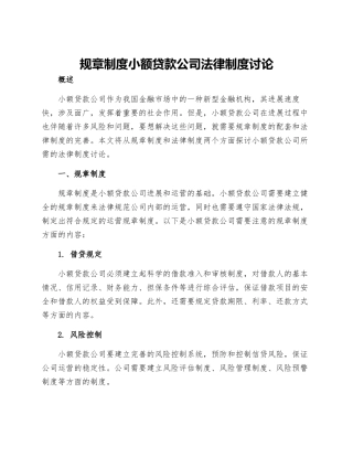 规章制度小额贷款公司法律制度研究
