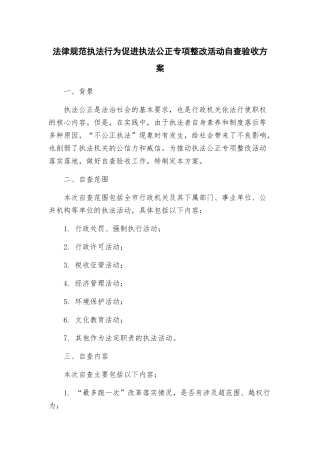 规范执法行为促进执法公正专项整改活动自查验收方案
