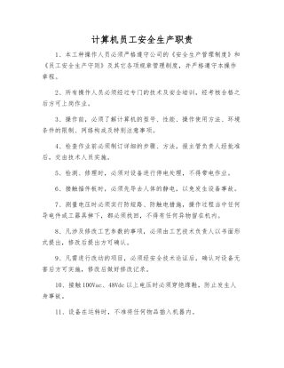 计算机职工安全生产职责
