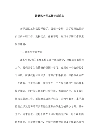 计算机老师工作计划范文