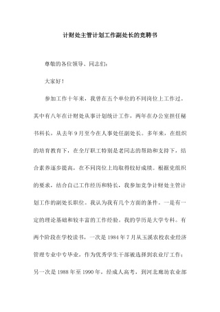 计财处主管计划工作副处长的竞聘书