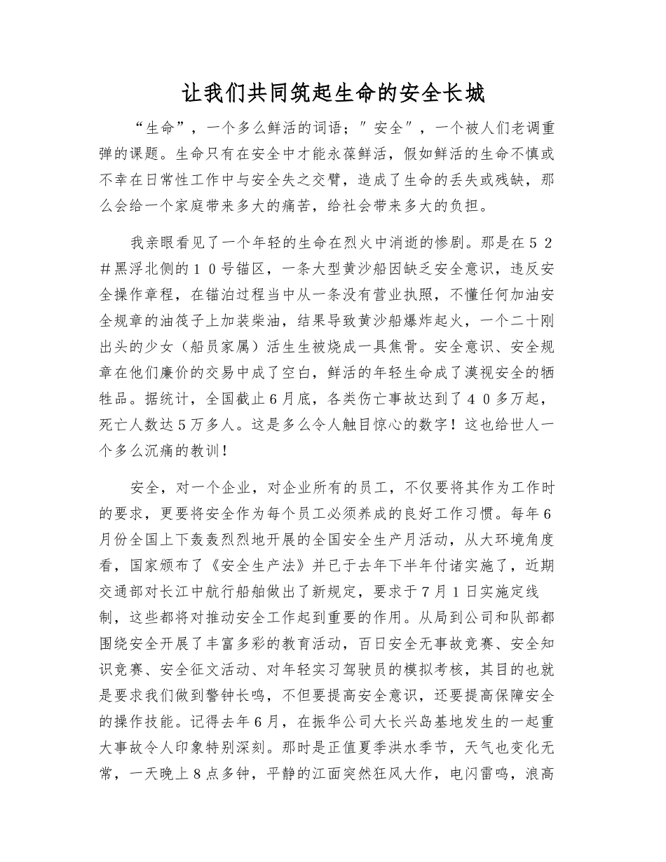 让我们共同筑起生命的安全长城_第1页