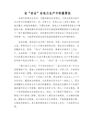 论“安全”在电力生产中的重要性