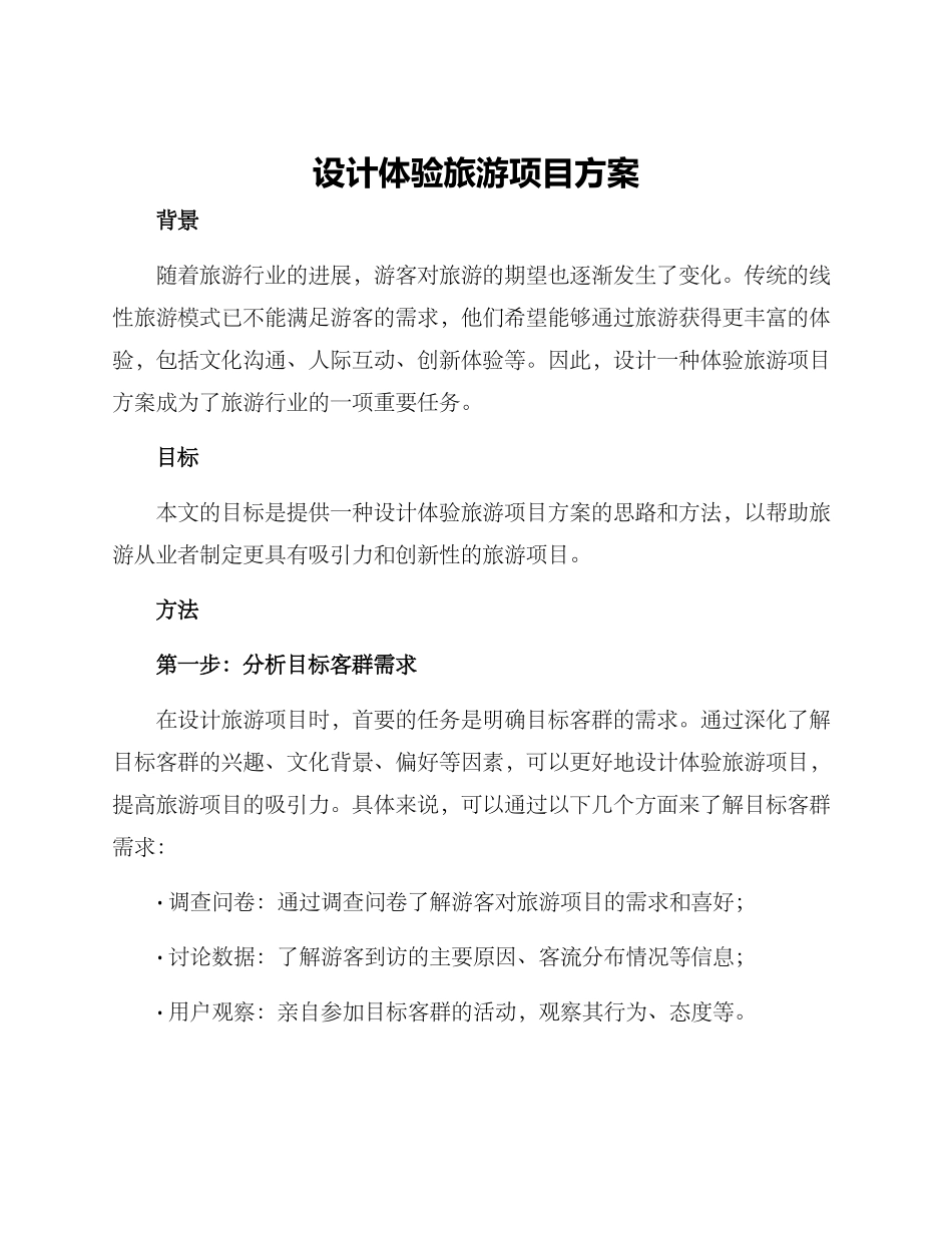 设计体验旅游项目方案_第1页