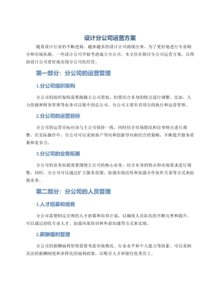 设计分公司运营方案
