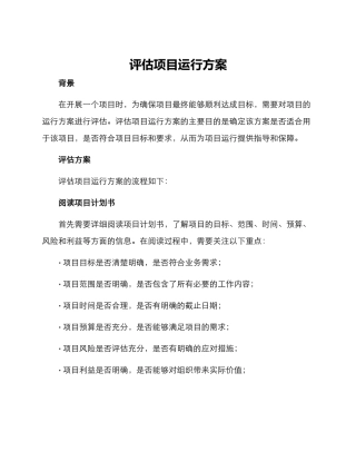 评估项目运行方案