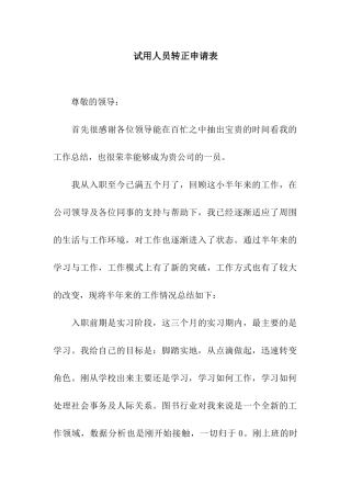 试用人员转正申请表