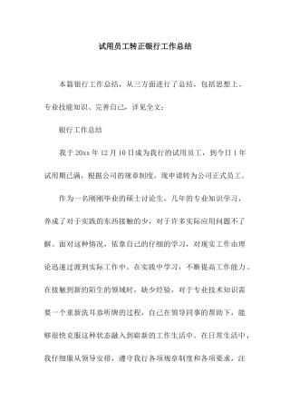 试用员工转正银行工作总结