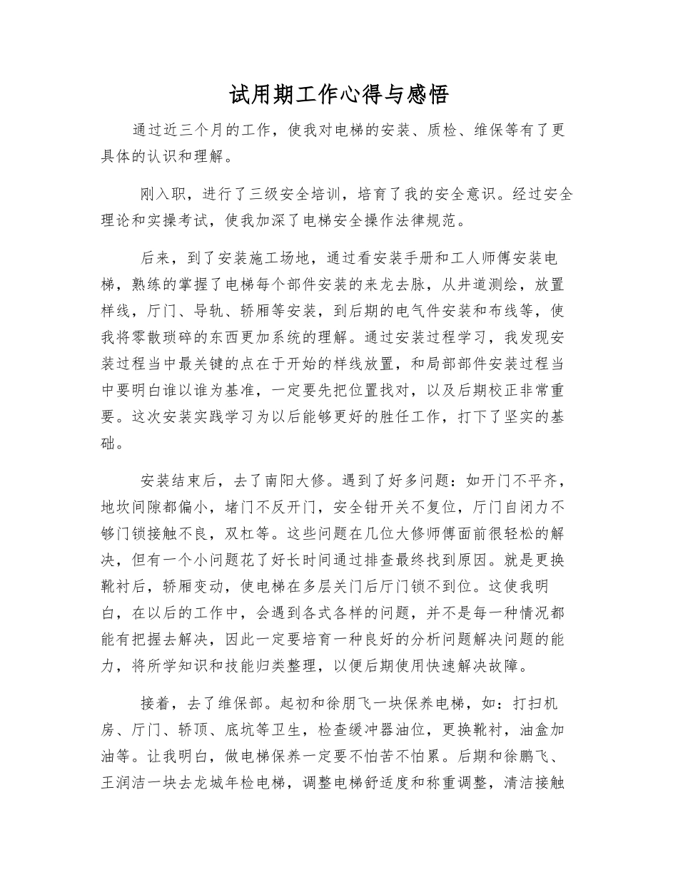 试用期工作心得与感悟_第1页