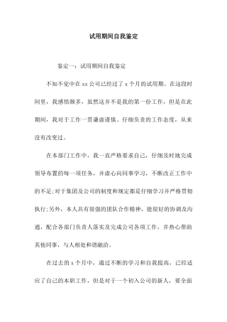 试用期间自我鉴定