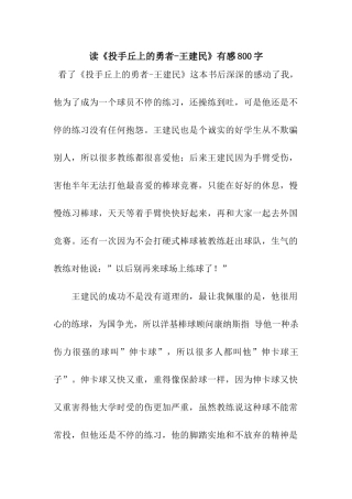 读《投手丘上的勇者-王建民》有感800字
